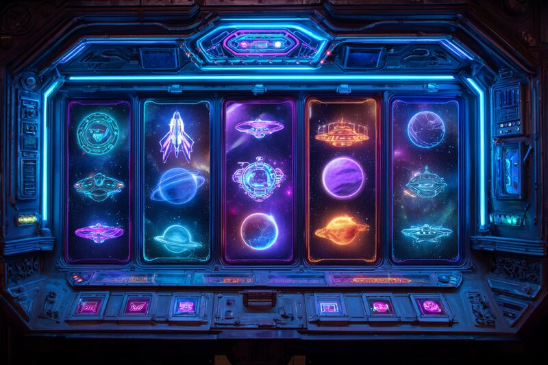 Slot machine colorida com simbolos de jackpot girando